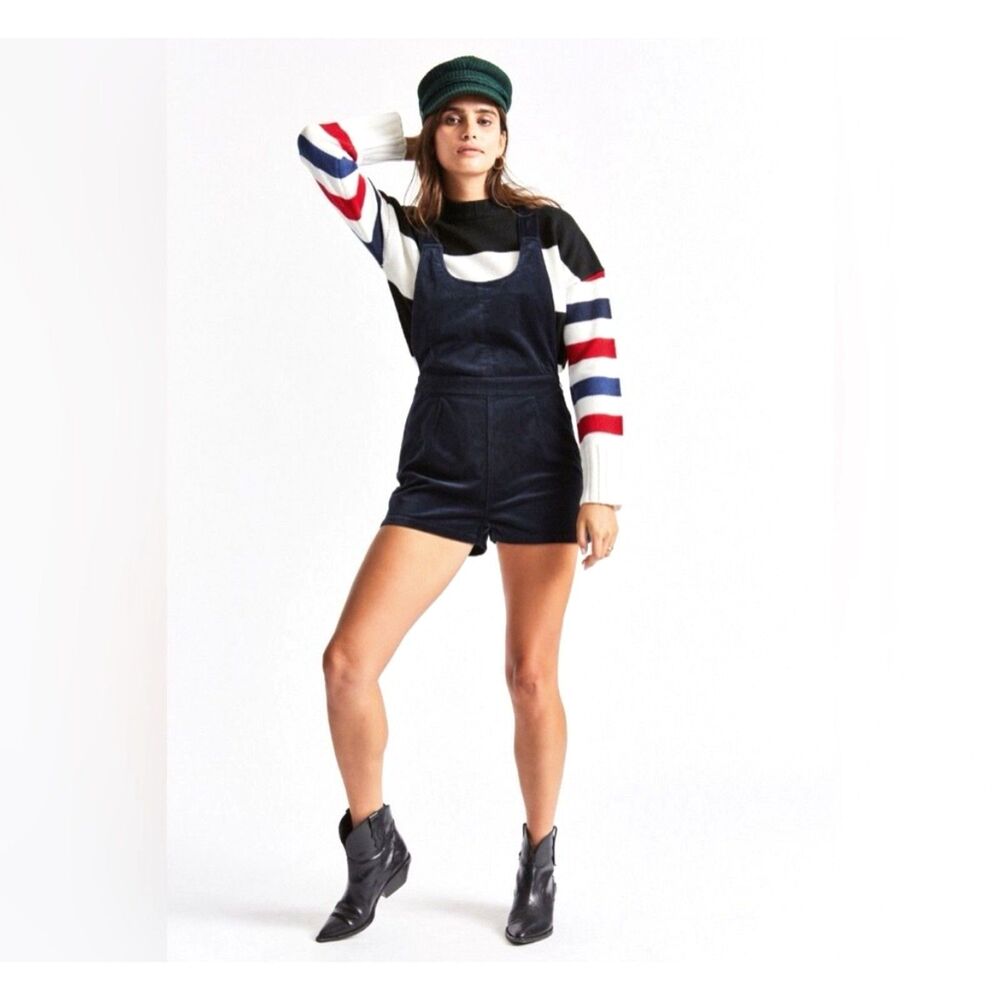 Brixton navy velvet Overall shorterall Pockets Sz M Preppy Dark Academia Kidcore